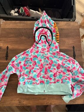 Bape Shark Hoodie in Pink, Teal & White Camo